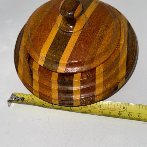 VTG Round Hand Turned Wooden Bowl Trinket Box Lid Multicoloured Jamaica *read* - Picture 7 of 8